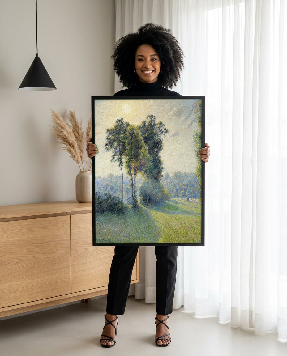 Quadro Decorativo Campo Iluminado - Camille Pissarro | modelo apresentando o quadro emoldurado