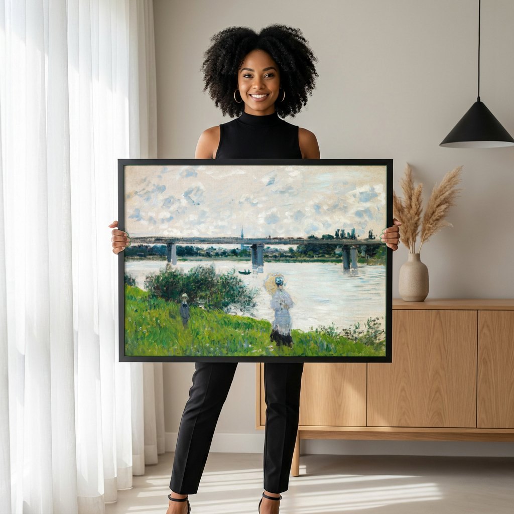 Quadro Decorativo A Ponte de Argenteuil - Claude Monet | modelo apresentando o quadro emoldurado
