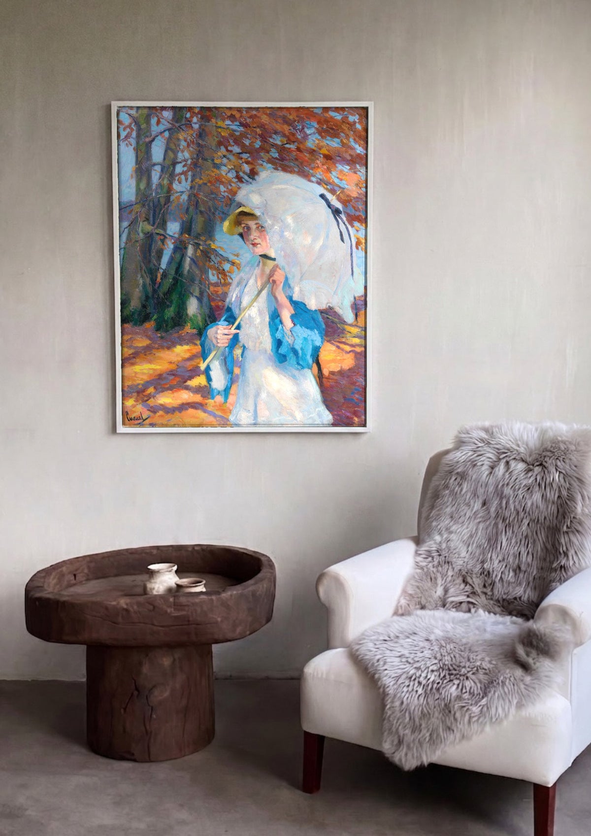Quadro Decorativo Mulher com Guarda-Sol - Edward Cucuel | quadro emoldurado na parede