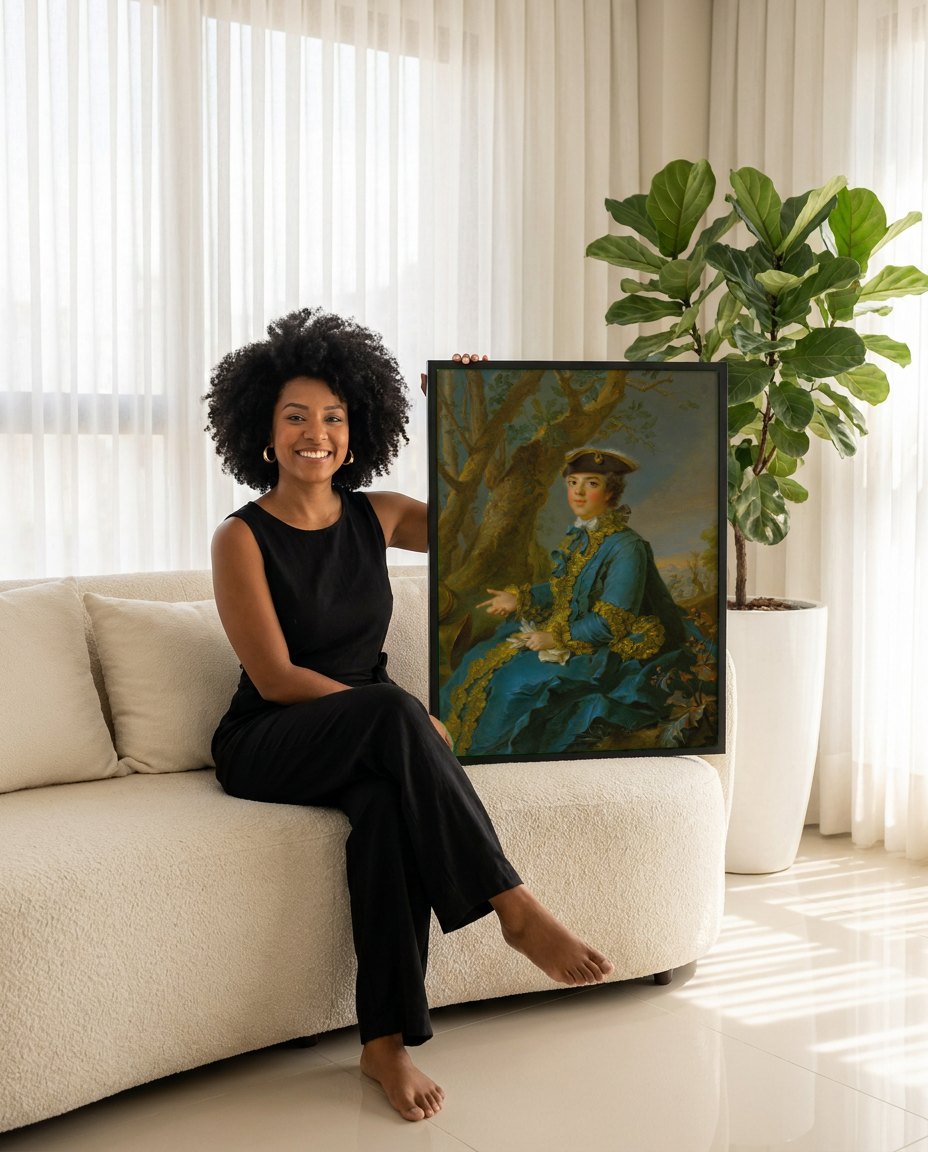 Quadro Decorativo Retrato de Jovem Cavalheiro - Jean Marc Nattier | modelo apresentando o quadro emoldurado