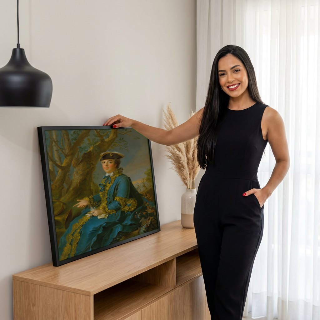 Quadro Decorativo Retrato de Jovem Cavalheiro - Jean Marc Nattier | modelo apresentando o quadro emoldurado