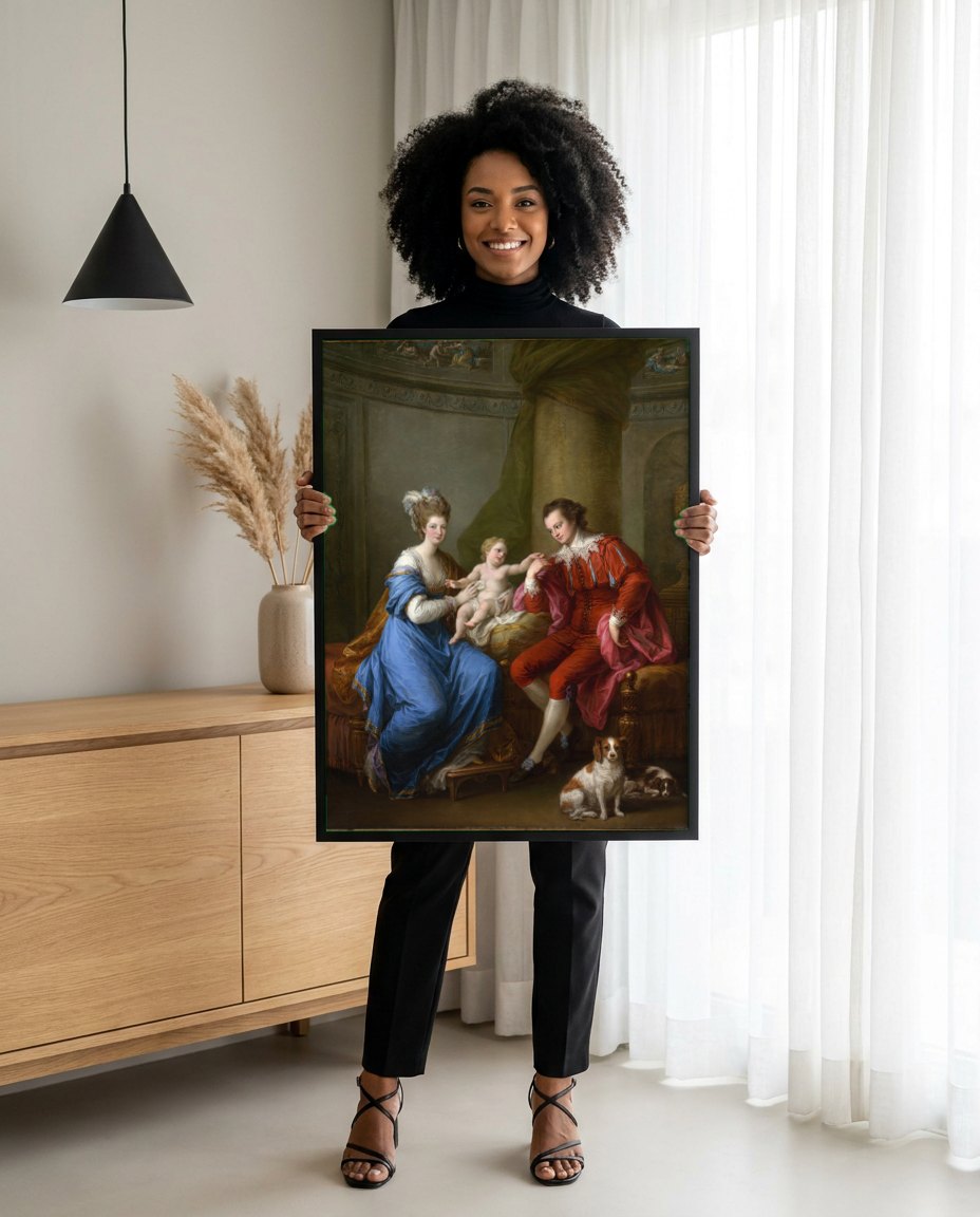 Quadro Decorativo A Família Gandon - Angelica Kauffmann | modelo apresentando o quadro emoldurado