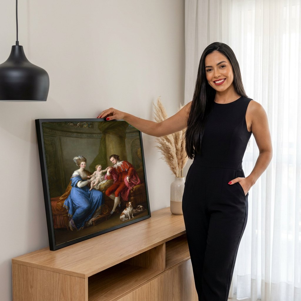 Quadro Decorativo A Família Gandon - Angelica Kauffmann | modelo apresentando o quadro emoldurado