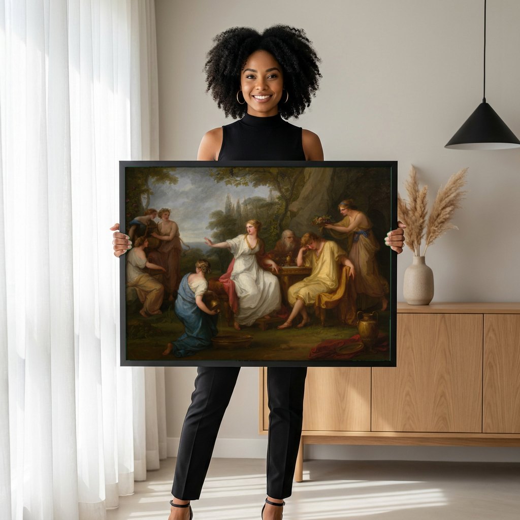 Quadro Decorativo Apolo e as Musas - Angelica Kauffmann | modelo apresentando o quadro emoldurado