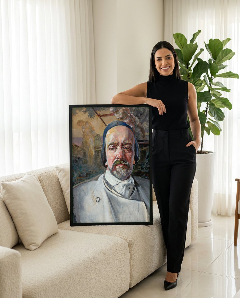 Quadro Decorativo Autorretrato - Jacek Malczewski | modelo apresentando o quadro emoldurado