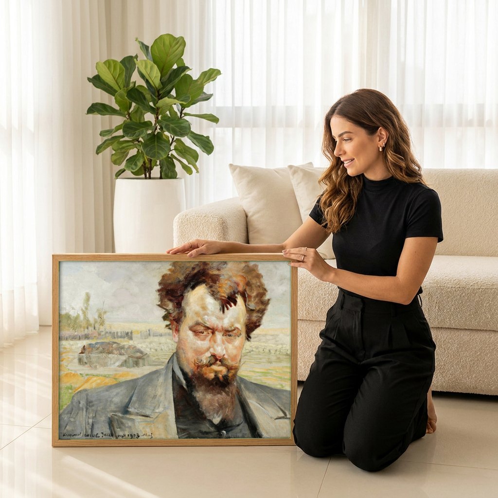 Quadro Decorativo Autorretrato - Jacek Malczewski | modelo apresentando o quadro emoldurado