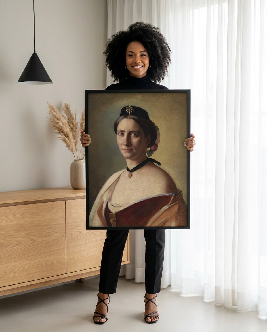 Quadro Decorativo Retrato de Mulher - Carl Bloch | modelo apresentando o quadro emoldurado