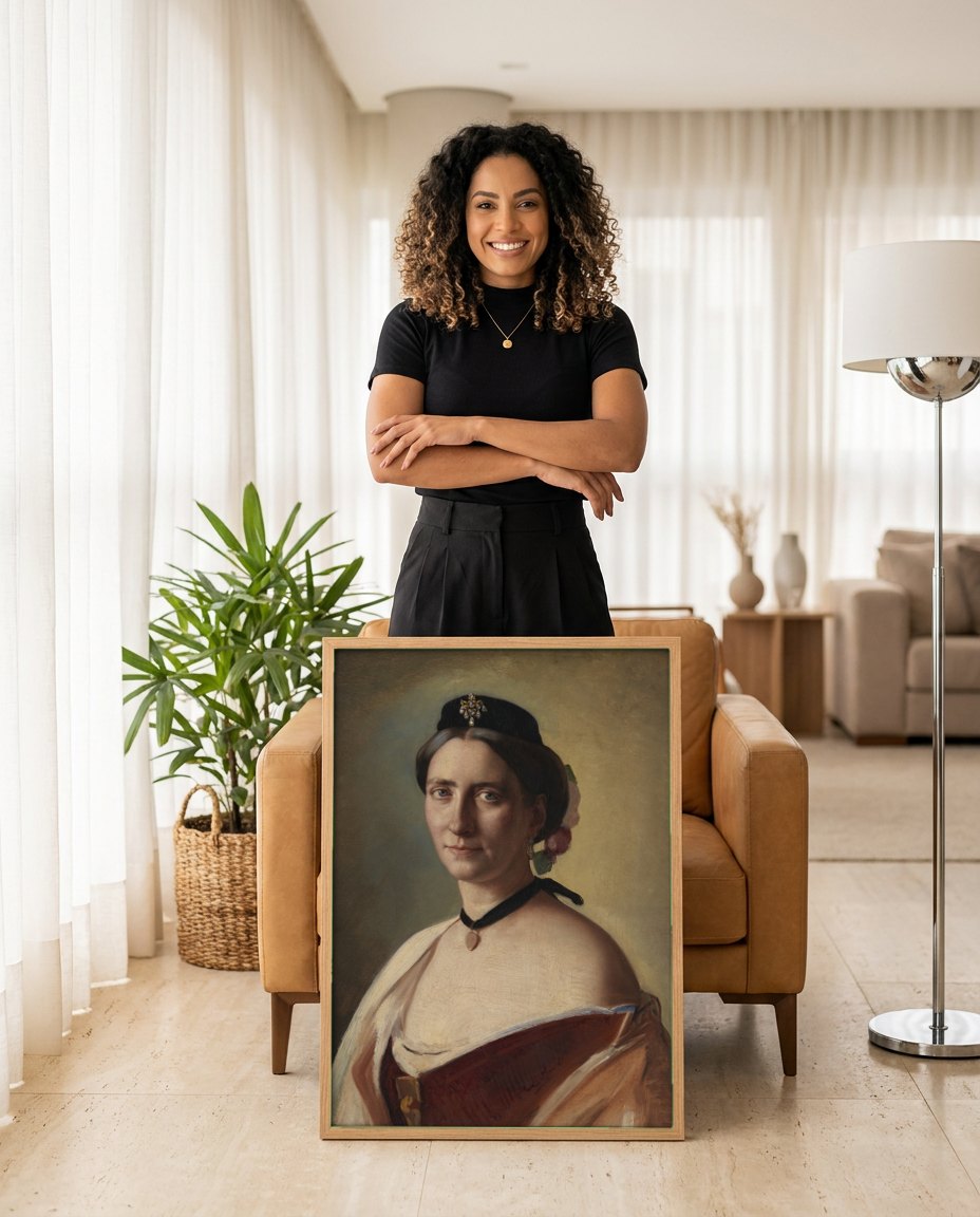 Quadro Decorativo Retrato de Mulher - Carl Bloch | modelo apresentando o quadro emoldurado