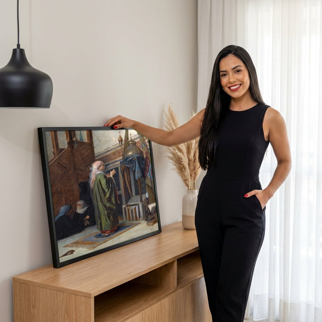 Quadro Decorativo A Oração - Theodoros Ralli | modelo apresentando o quadro emoldurado