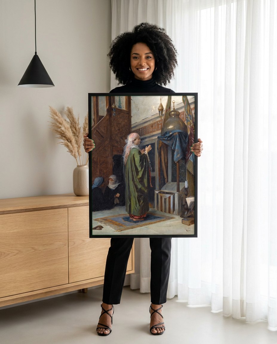 Quadro Decorativo A Oração - Theodoros Ralli | modelo apresentando o quadro emoldurado