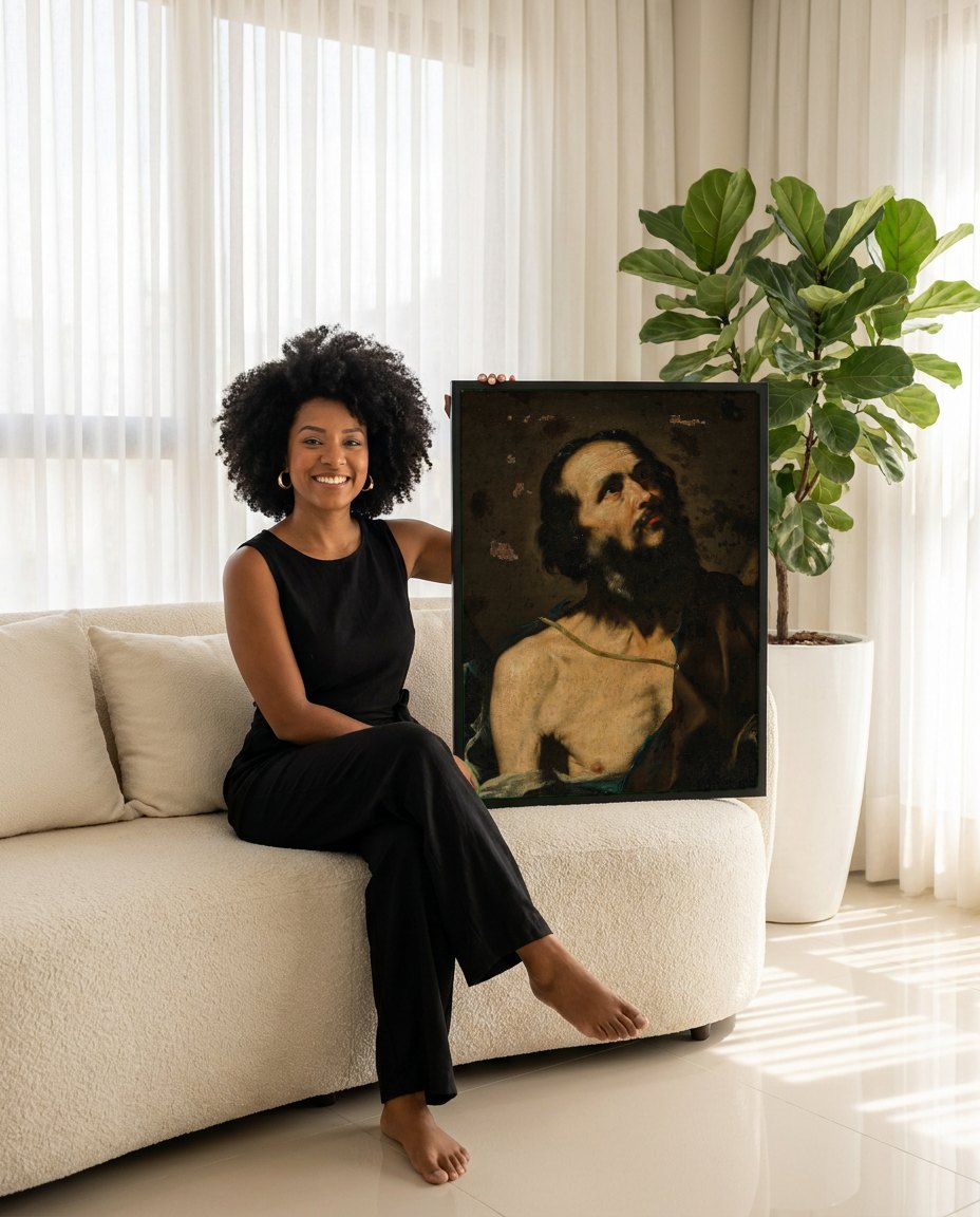 Quadro Decorativo 'O Êxtase de São Bartolomeu' - Jusepe de Ribera | modelo apresentando o quadro emoldurado