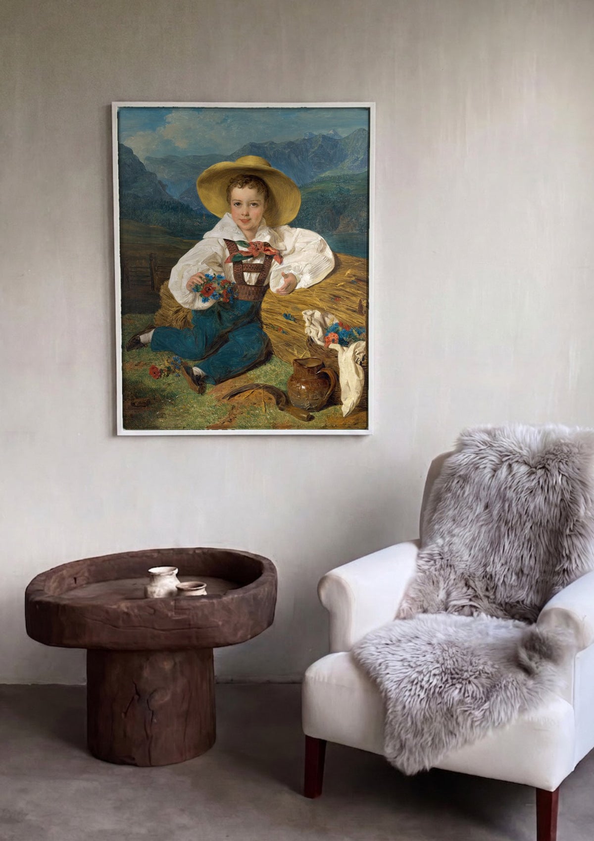 Quadro Decorativo Criança com Flores - Waldmüller | quadro emoldurado na parede