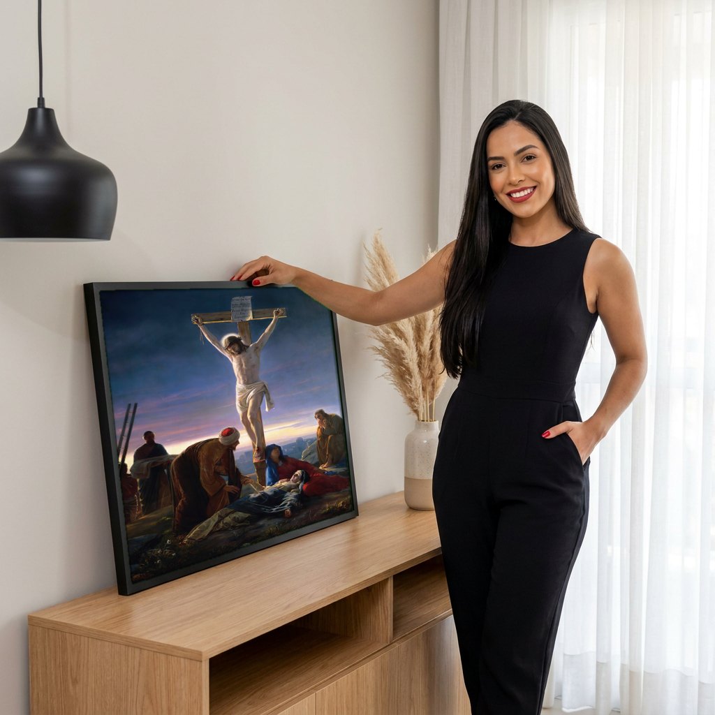Quadro Decorativo A Crucificação - Carl Bloch | modelo apresentando o quadro emoldurado