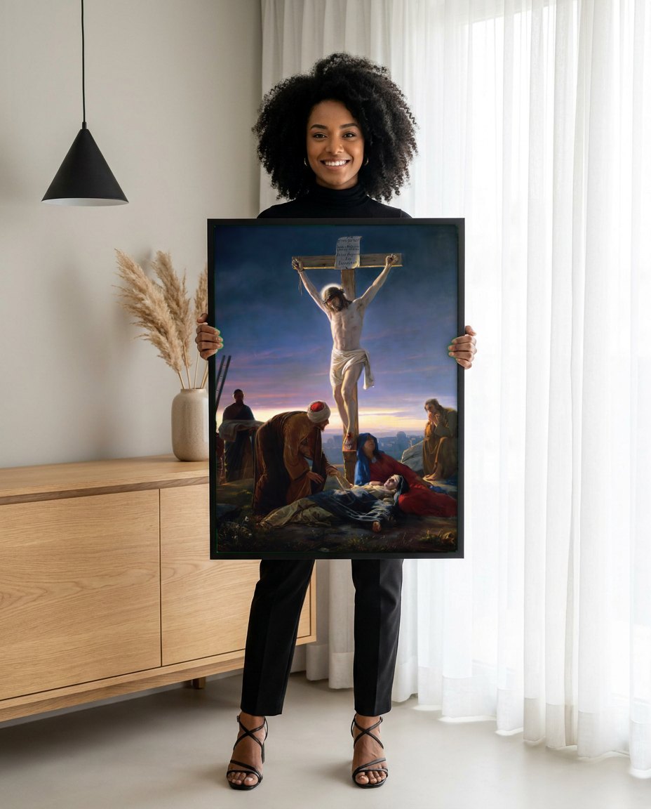 Quadro Decorativo A Crucificação - Carl Bloch | modelo apresentando o quadro emoldurado