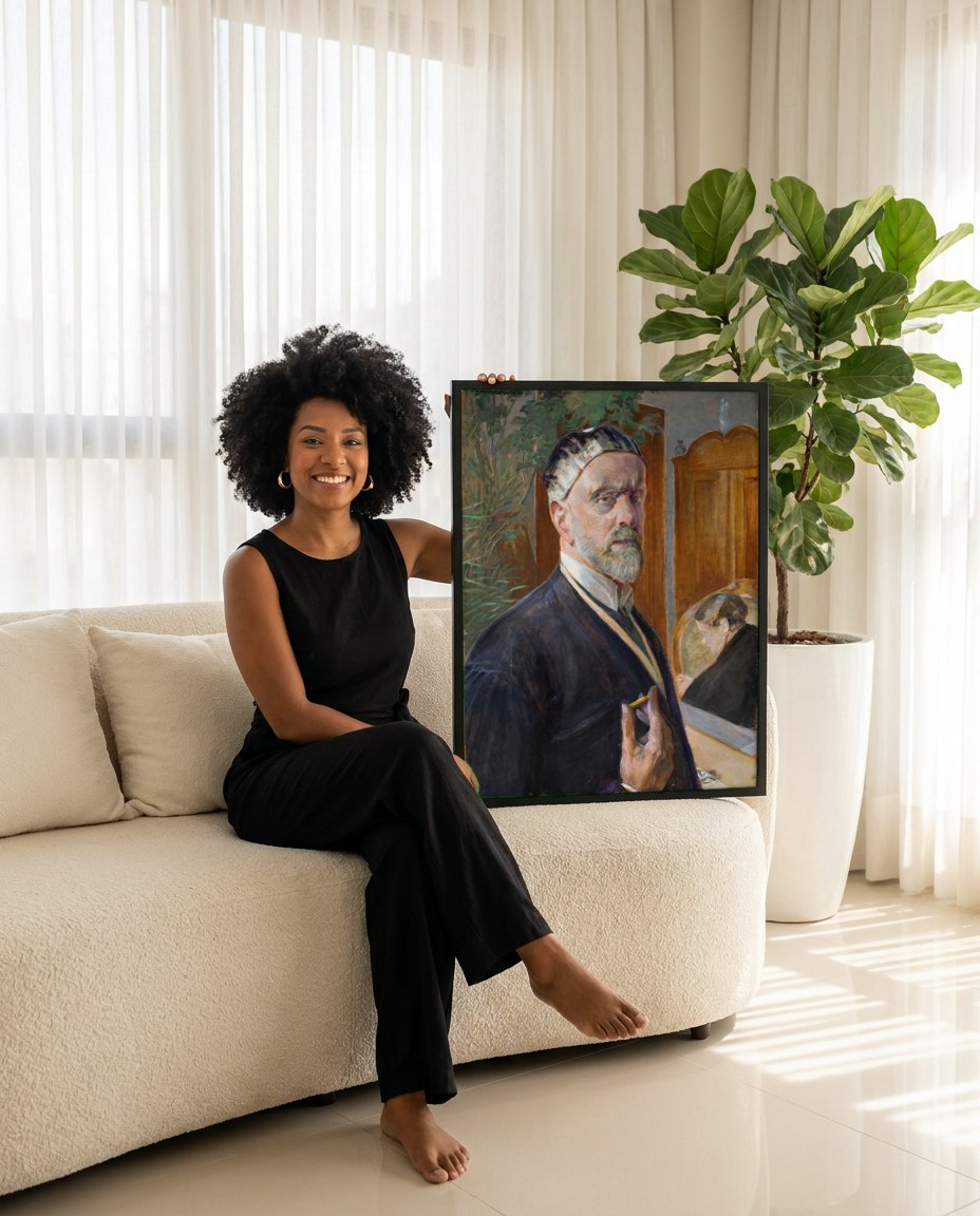 Quadro Decorativo Autorretrato - Jacek Malczewski | modelo apresentando o quadro emoldurado