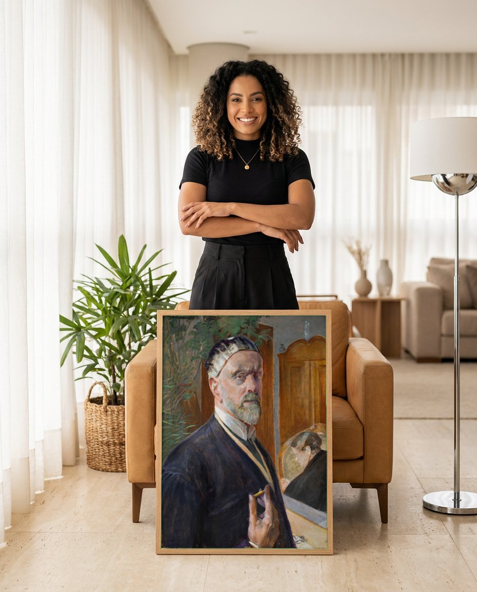 Quadro Decorativo Autorretrato - Jacek Malczewski | modelo apresentando o quadro emoldurado