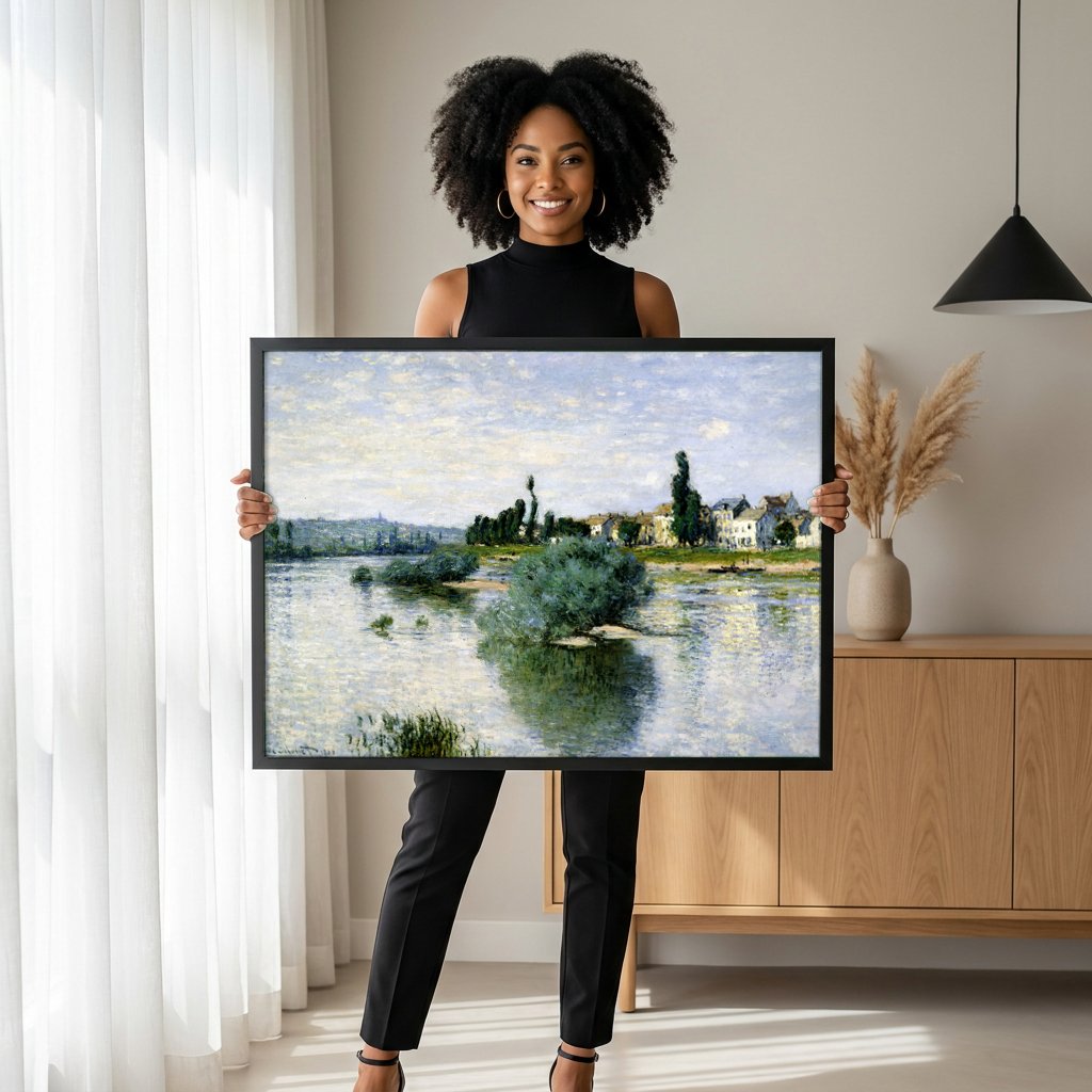 Quadro Decorativo A Sena em Argenteuil - Claude Monet com modelo em ambiente