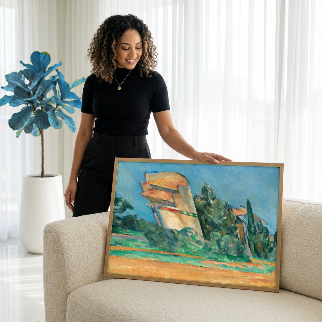 Quadro Decorativo Campo Provençal - Paul Cézanne com modelo em ambiente