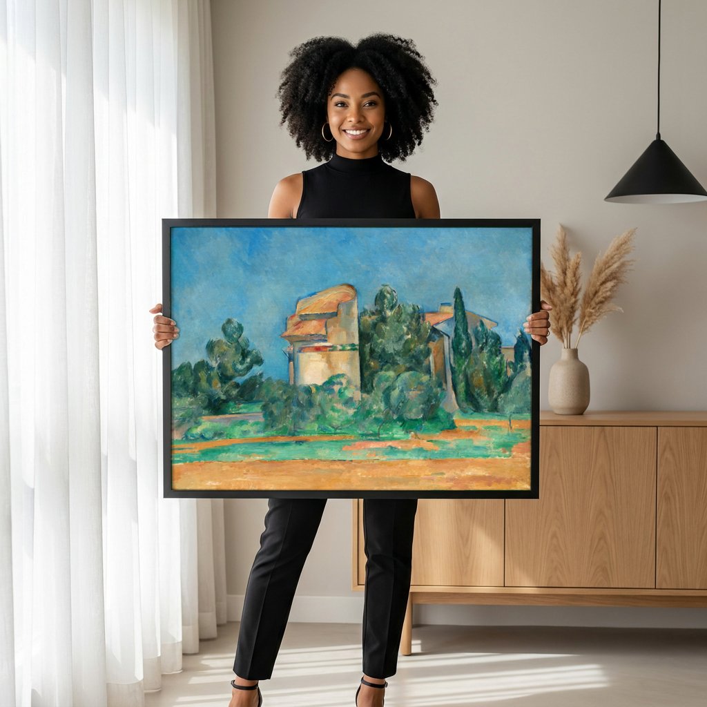 Quadro Decorativo Campo Provençal - Paul Cézanne com modelo em ambiente