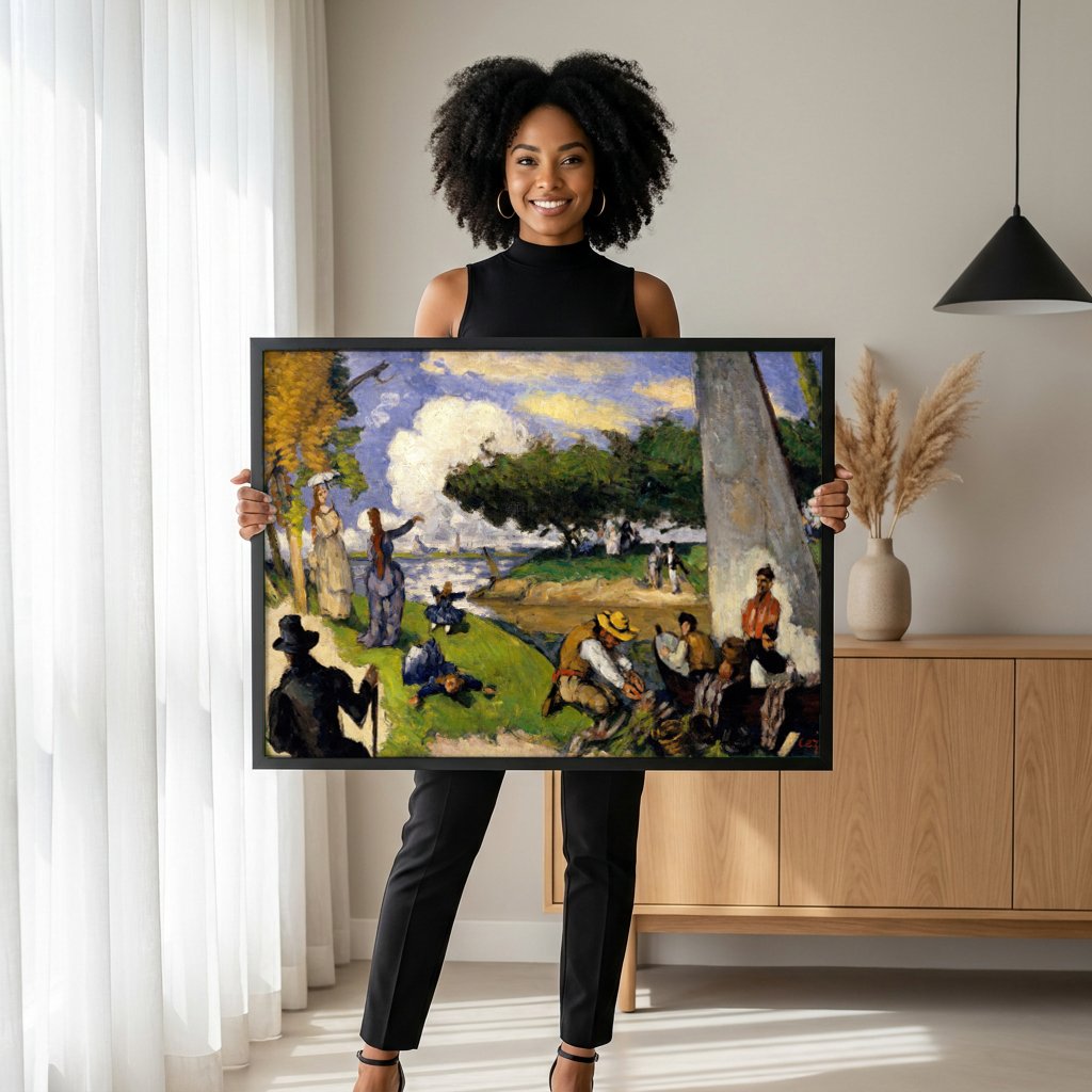 Quadro Decorativo A Margem do Rio - Paul Cézanne com modelo em ambiente