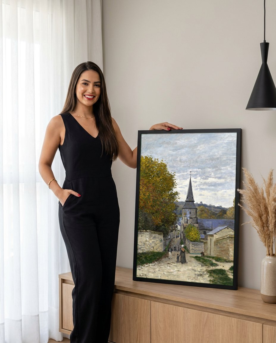 Quadro Decorativo A Igreja de Vétheuil - Claude Monet com modelo em ambiente