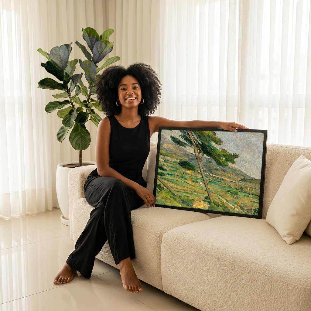 Quadro Decorativo Campo Provençal - Paul Cézanne com modelo em ambiente
