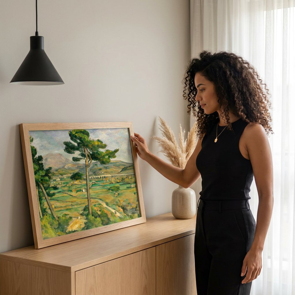 Quadro Decorativo Campo Provençal - Paul Cézanne com modelo em ambiente