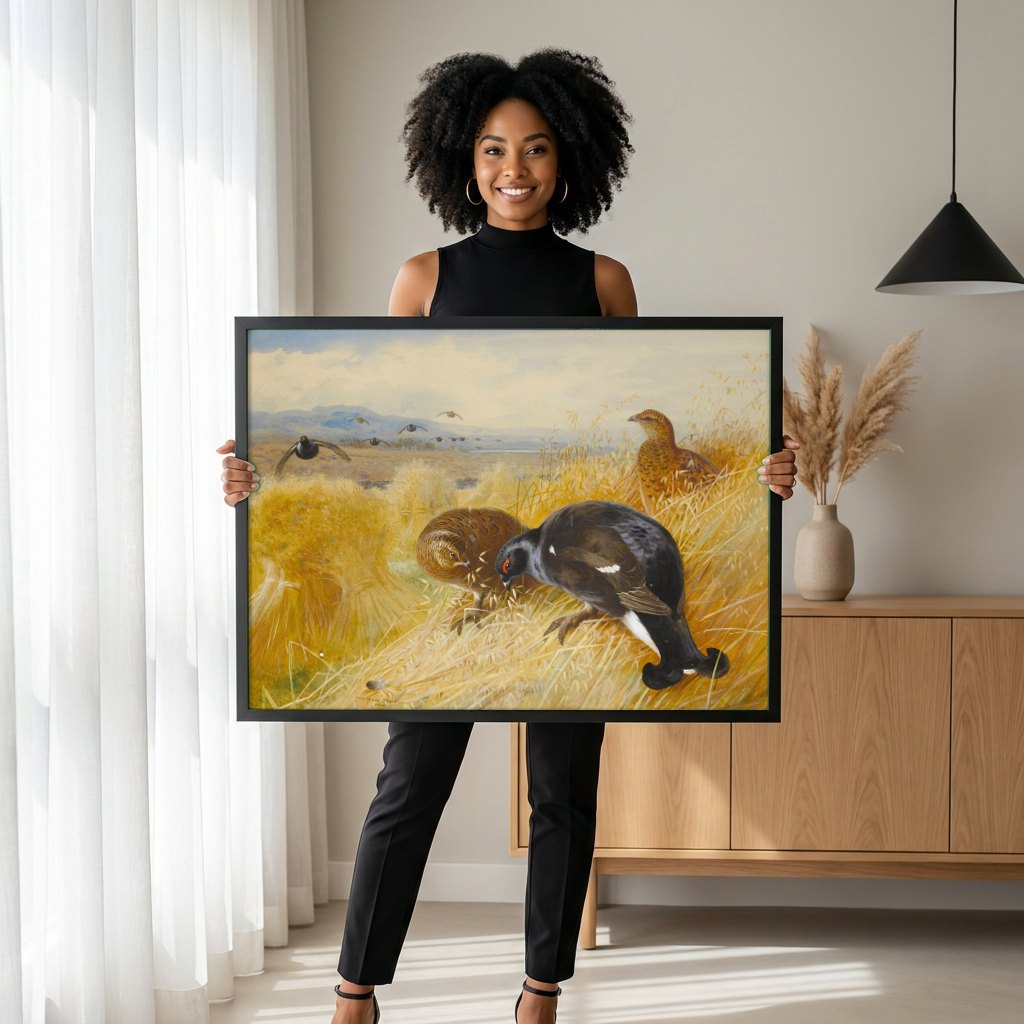 Quadro Decorativo Aves de Campo - Archibald Thorburn | modelo apresentando o quadro emoldurado