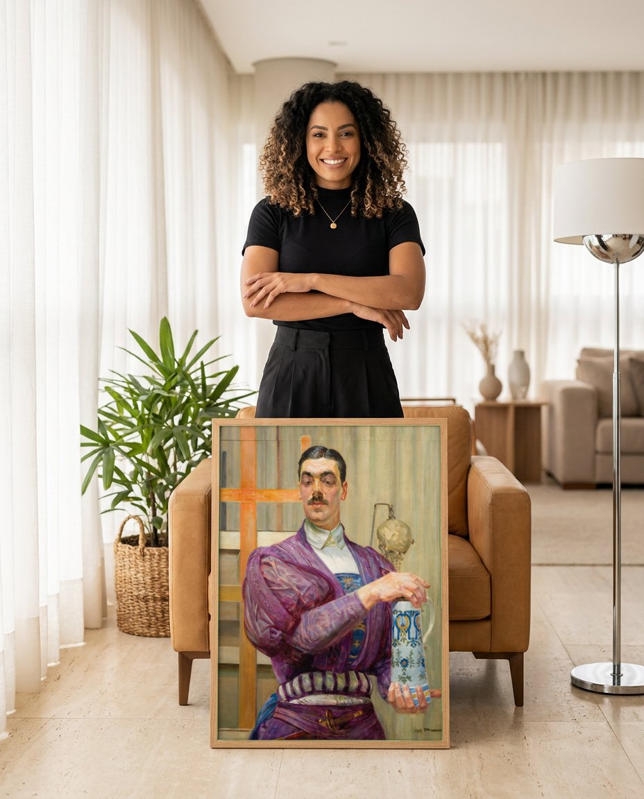 Quadro Decorativo Autorretrato - Jacek Malczewski | modelo apresentando o quadro emoldurado