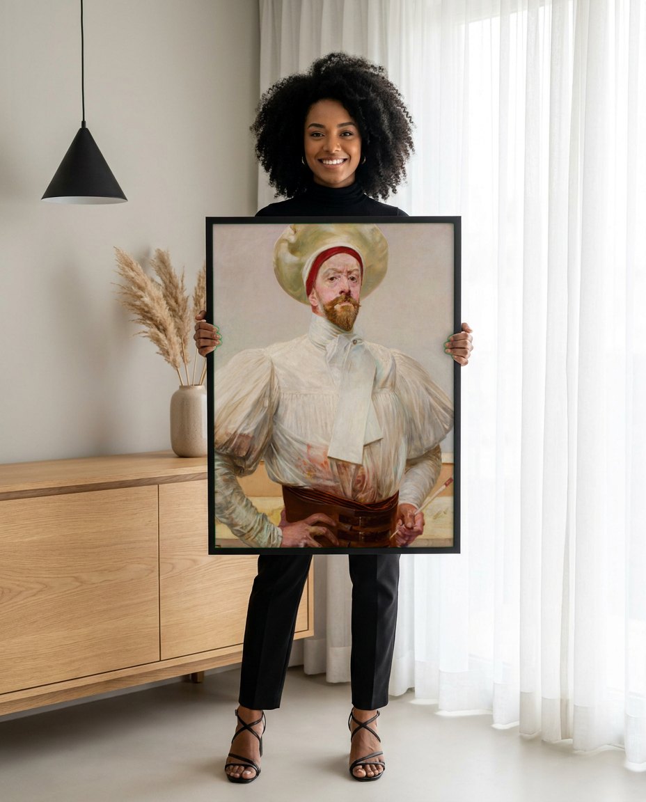 Quadro Decorativo Autorretrato - Jacek Malczewski | modelo apresentando o quadro emoldurado
