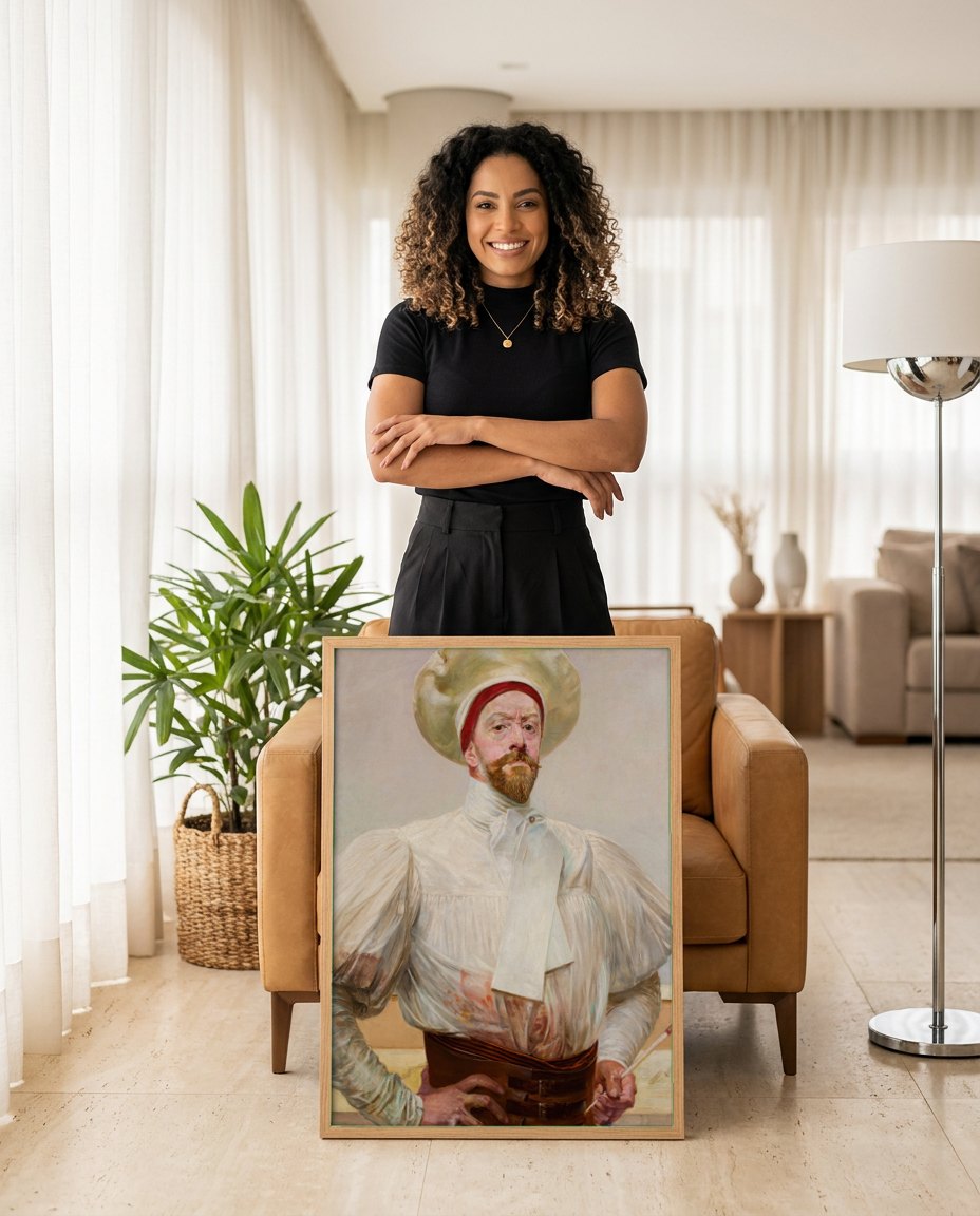 Quadro Decorativo Autorretrato - Jacek Malczewski | modelo apresentando o quadro emoldurado