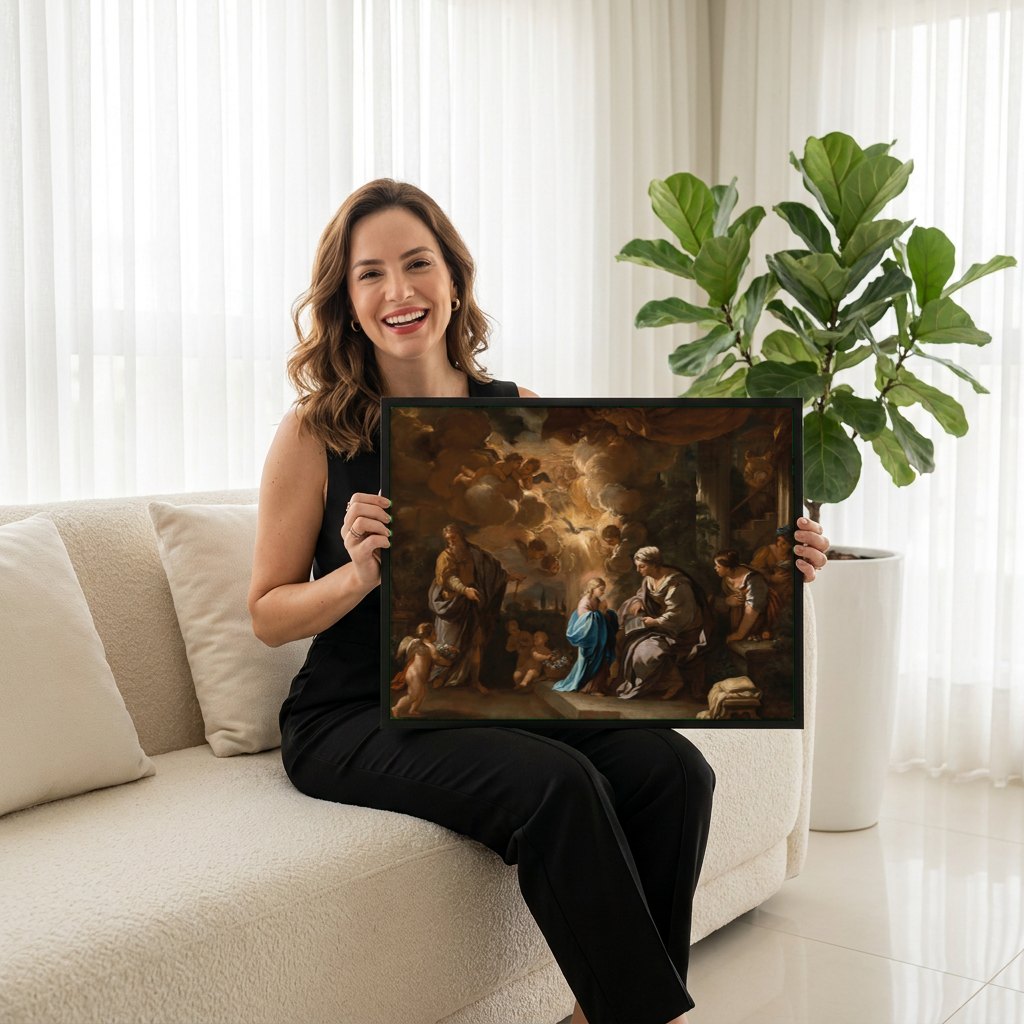 Quadro Decorativo A Educação da Virgem - Luca Giordano | modelo apresentando o quadro emoldurado