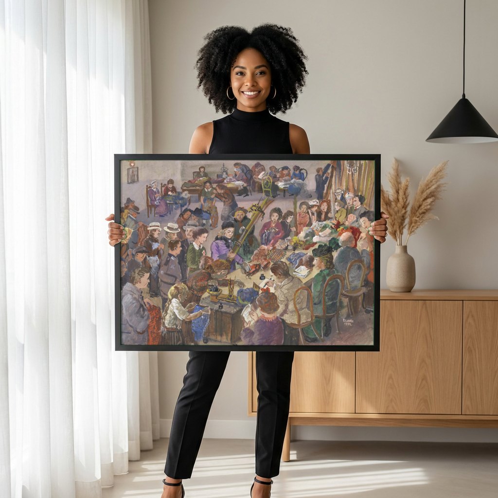 Quadro Decorativo Cena de Gênero - Oskar Laske | modelo apresentando o quadro emoldurado