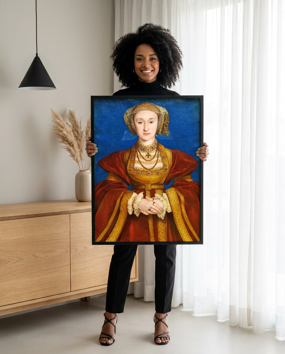 Quadro Decorativo Ana de Cleves - Hans Holbein, o Jovem | modelo apresentando o quadro emoldurado