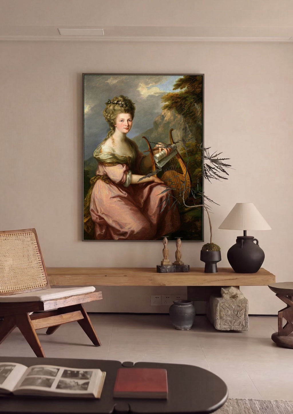 Quadro Decorativo Retrato com Lira - Angelica Kauffmann | quadro emoldurado na parede