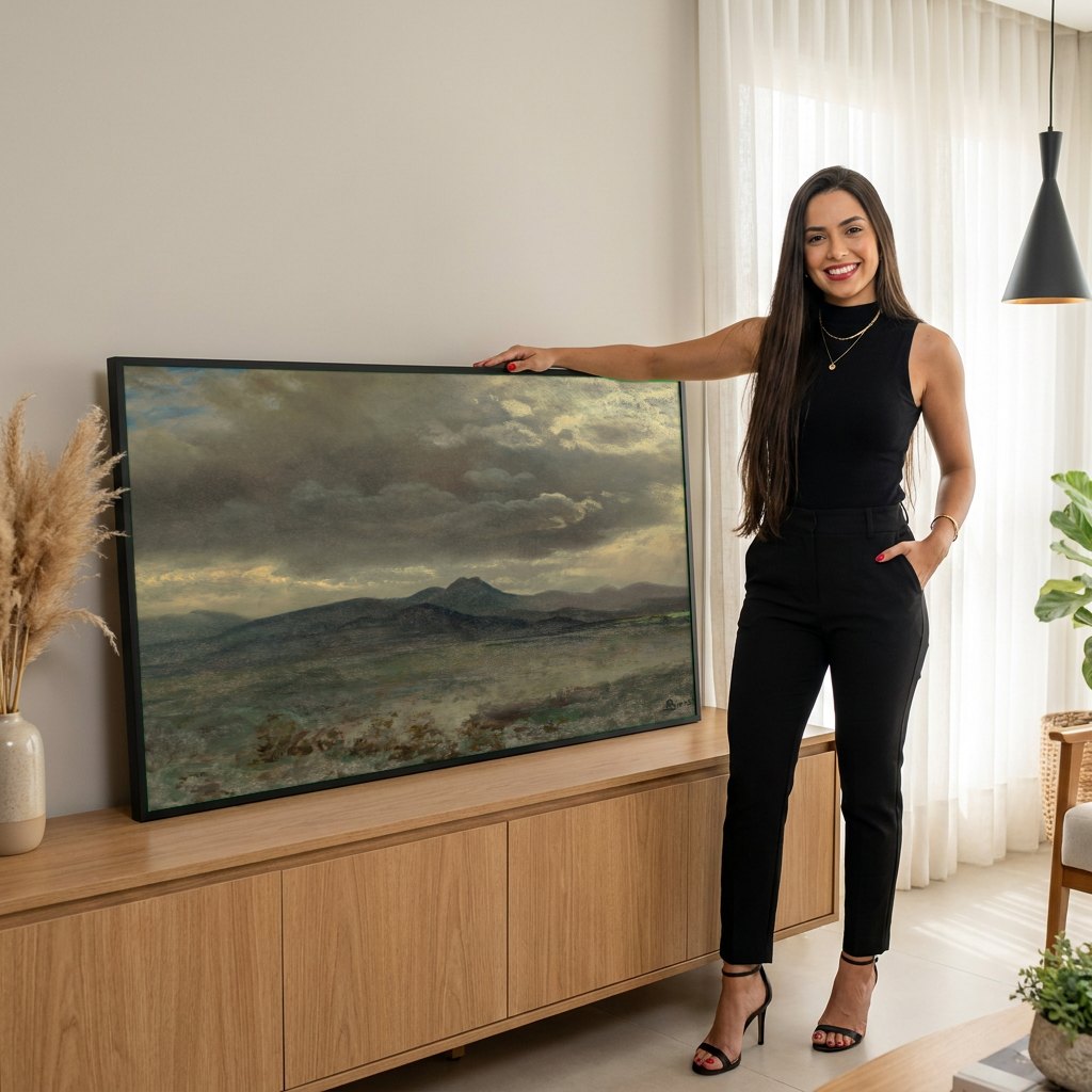 Quadro Decorativo Paisagem com Nuvens - Albert Bierstadt | modelo apresentando o quadro emoldurado