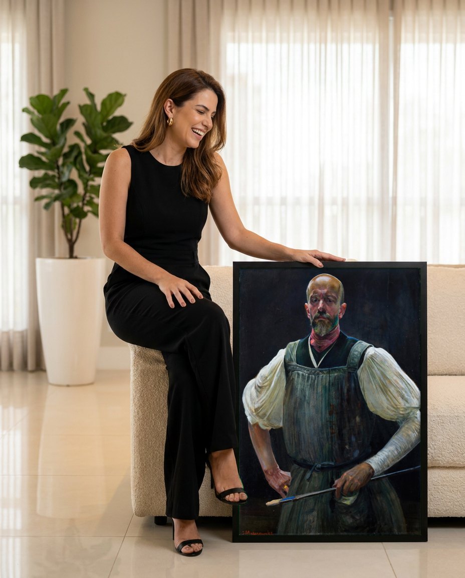 Quadro Decorativo Autorretrato - Jacek Malczewski | modelo apresentando o quadro emoldurado