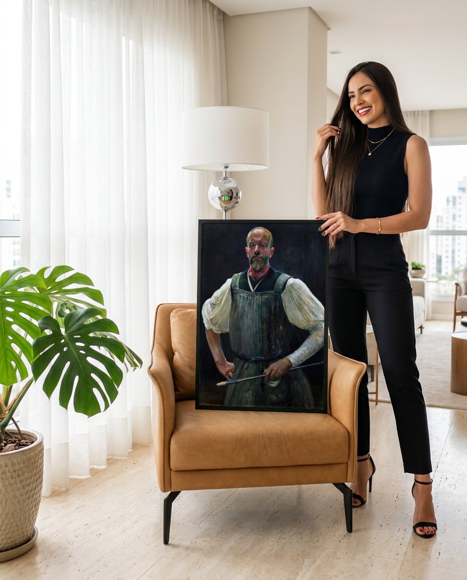 Quadro Decorativo Autorretrato - Jacek Malczewski | modelo apresentando o quadro emoldurado