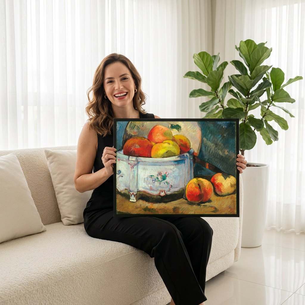 Quadro Decorativo Maçãs e Pêssegos - Paul Gauguin | modelo apresentando o quadro emoldurado