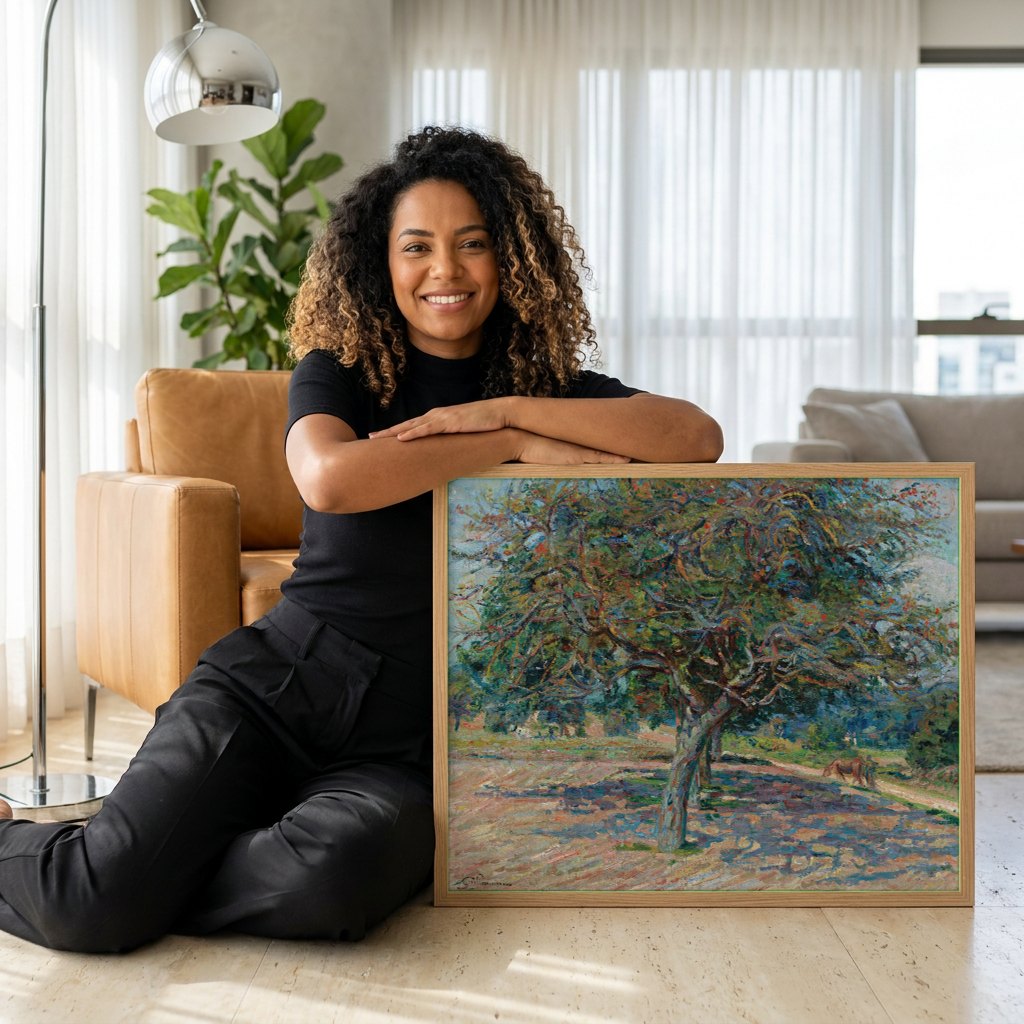 Quadro Decorativo A Macieira - Armand Guillaumin | modelo apresentando o quadro emoldurado
