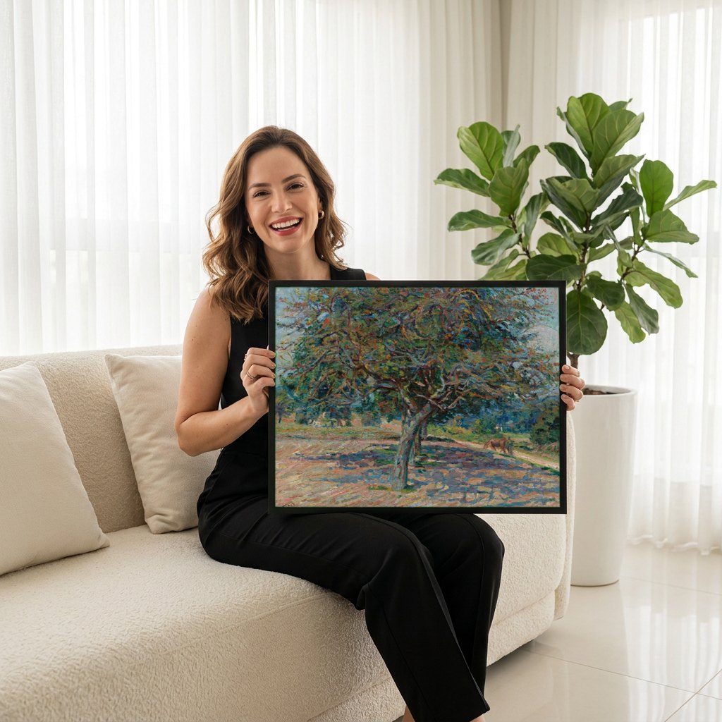 Quadro Decorativo A Macieira - Armand Guillaumin | modelo apresentando o quadro emoldurado