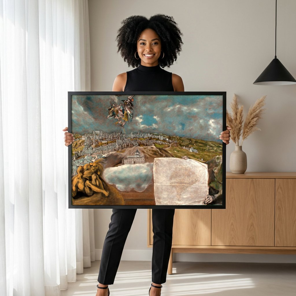 Quadro Decorativo A Vista de Toledo - El Greco com modelo em ambiente