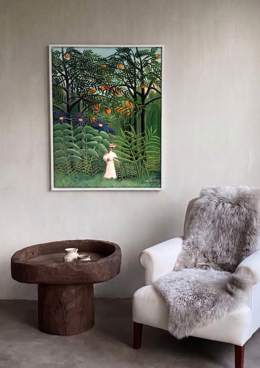 Quadro Decorativo A Mulher no Laranjal - Henri Rousseau em ambiente decorado