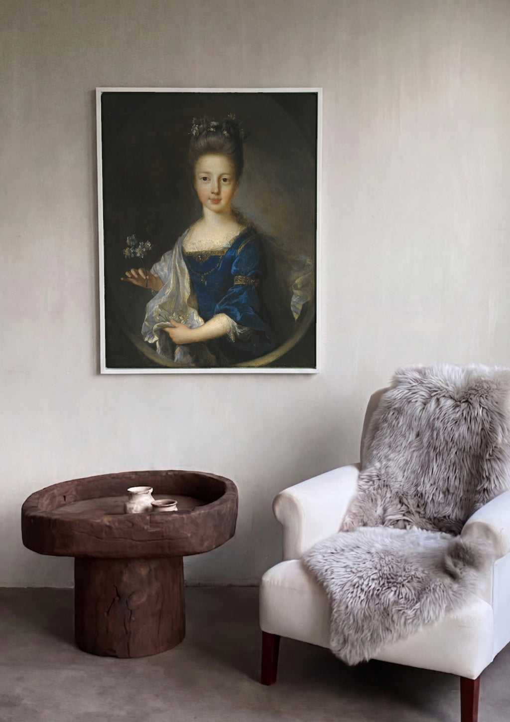 Quadro Decorativo A Jovem Dama de Azul - Jean François de Troy em ambiente decorado