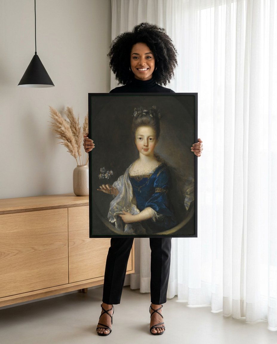 Quadro Decorativo A Jovem Dama de Azul - Jean François de Troy com modelo em ambiente