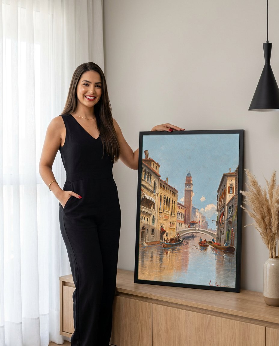 Quadro Decorativo Canal de Veneza - Karl Kaufmann com modelo em ambiente