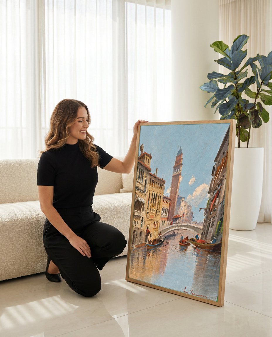 Quadro Decorativo Canal de Veneza - Karl Kaufmann com modelo em ambiente