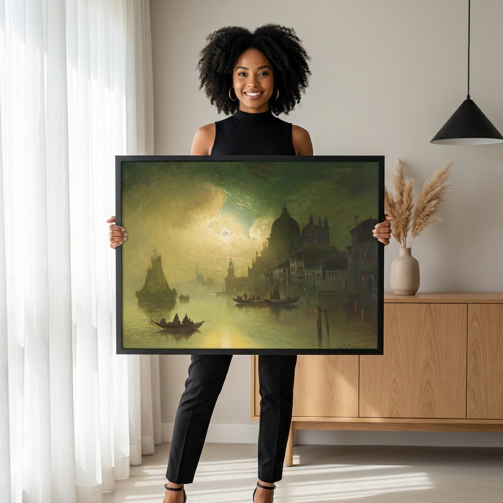 Quadro Decorativo Noite em Veneza - Karl Kaufmann com modelo em ambiente