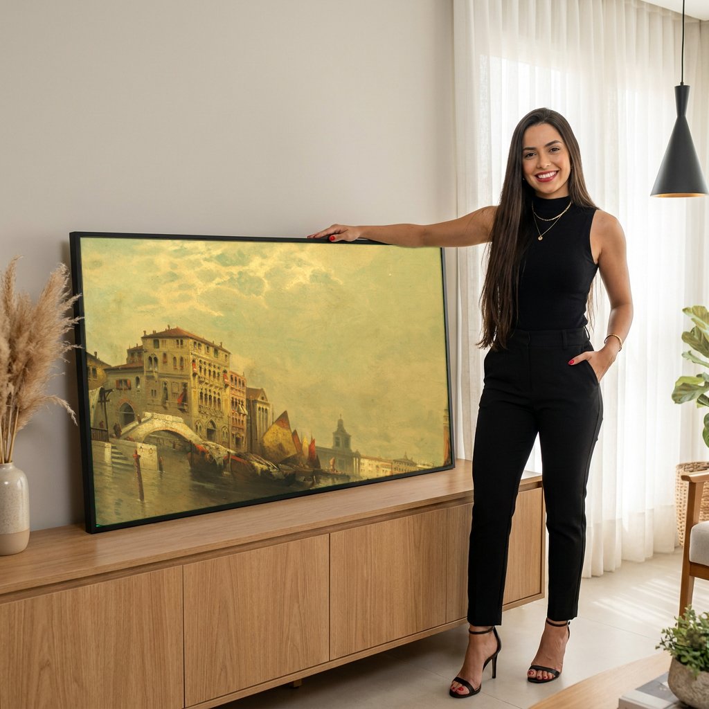 Quadro Decorativo Canal de Veneza - Karl Kaufmann com modelo em ambiente