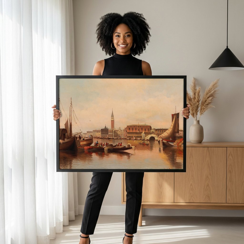 Quadro Decorativo Vista de Veneza - Karl Kaufmann com modelo em ambiente
